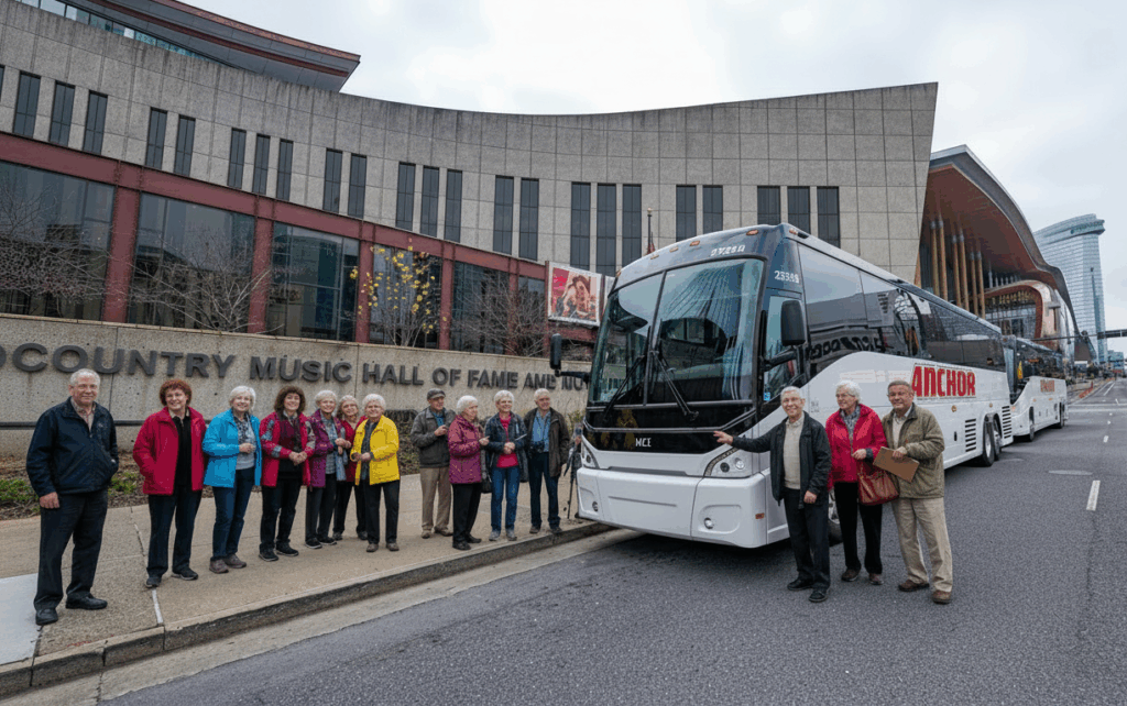 A Senior Church Group outside the Country Music Hall of Fame