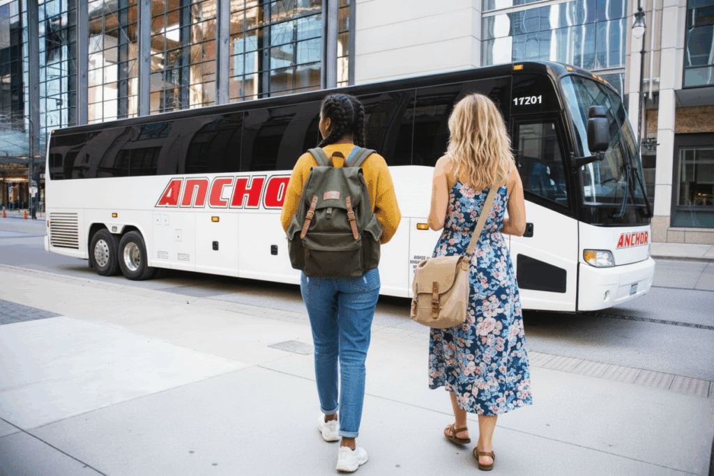 Students getting on a bus